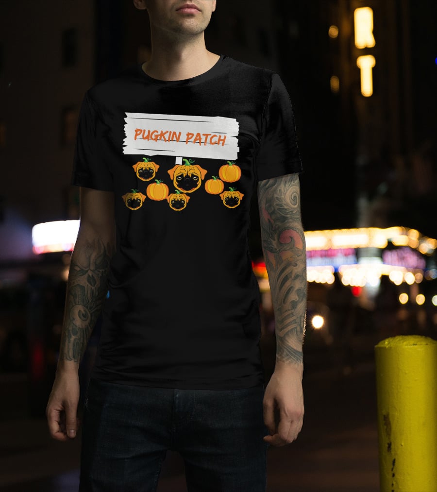 Pugkin Patch Halloween Pumpkin Pug Dog Lovers T-Shirt