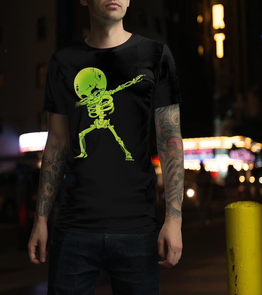 Skeleton Dabbing Zombie Halloween Moon T-Shirt