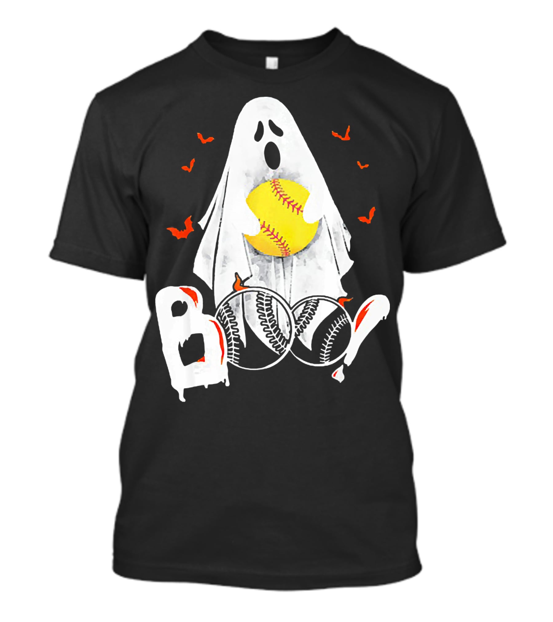 Ghostly Boo Softball With Yellow Softball And Bats T-Shirt