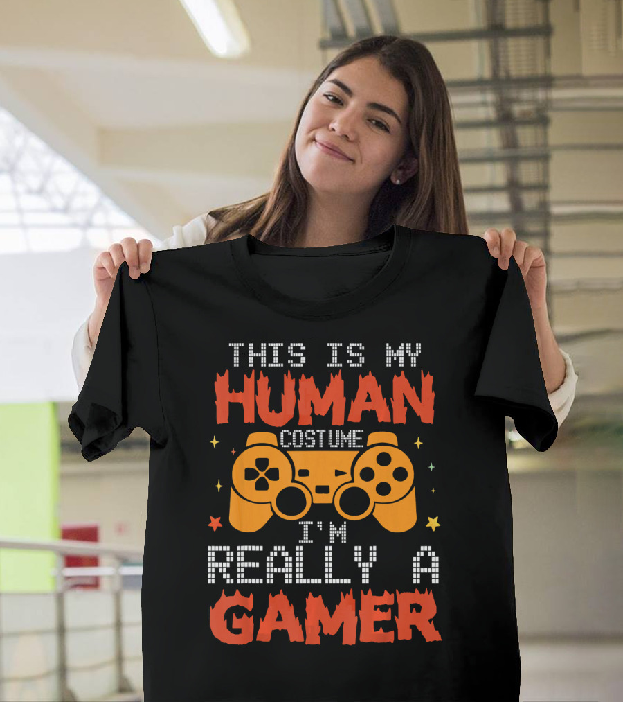 This Is My Human Costume I'm Really A Gamer Controller Pixel Text T-Shirt