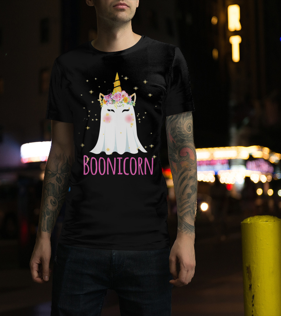 BooNicorn Unicorn Ghost With Flowers And Stars Halloween For Girl T-Shirt
