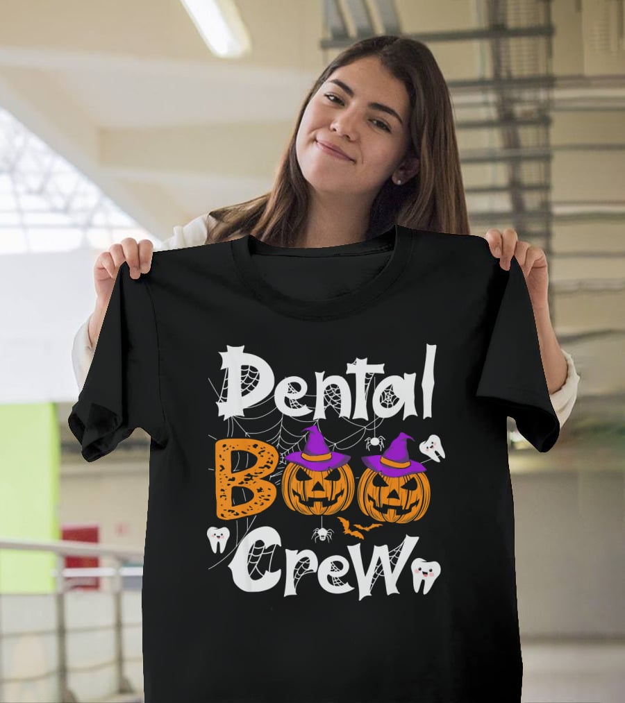 Dental Boo Crew Halloween Dental Humor Pumpkins Teeth Spiders T-Shirt