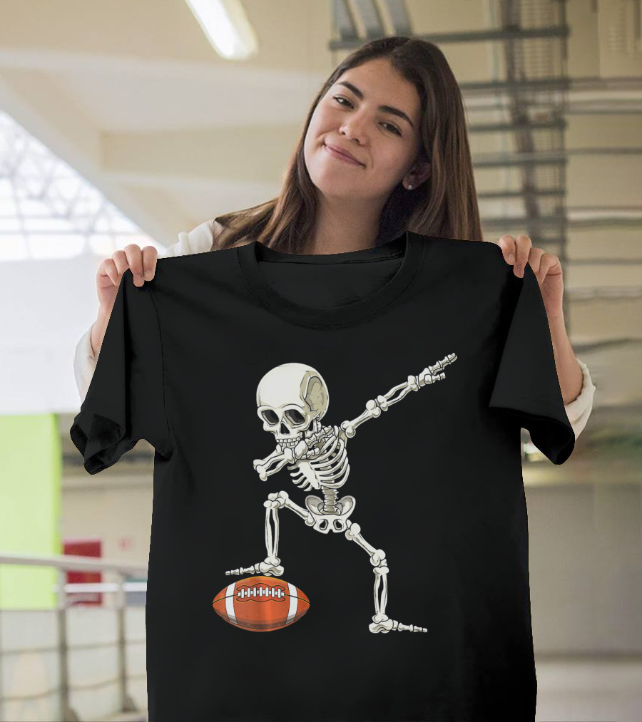 Dabbing Skeleton with Football Pose T-Shirt