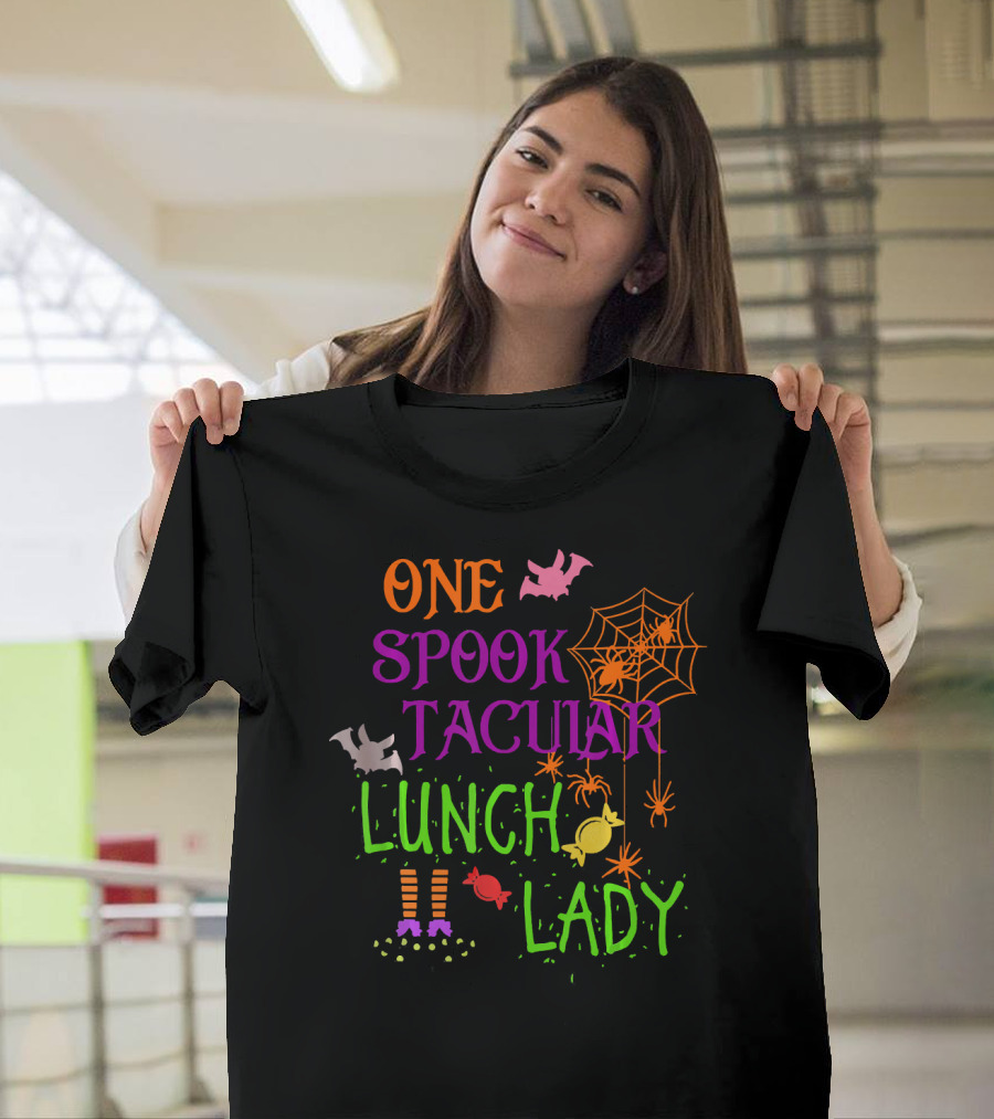 Spooky Halloween Lunch Lady with Bats and Candy T-Shirt