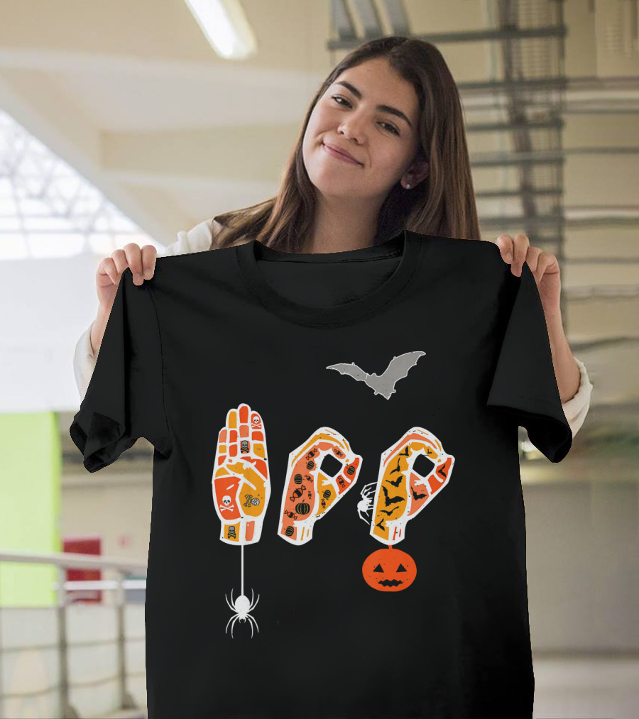 Vintage Boo Creepy Colorful Deaf Halloween Signs with Spider and Bat T-Shirt