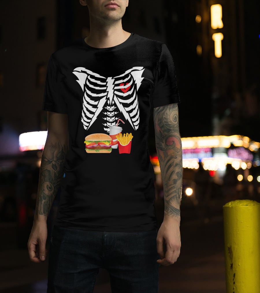 Xray Skeleton Rib Cage Burger Fries Drink Combo T-Shirt