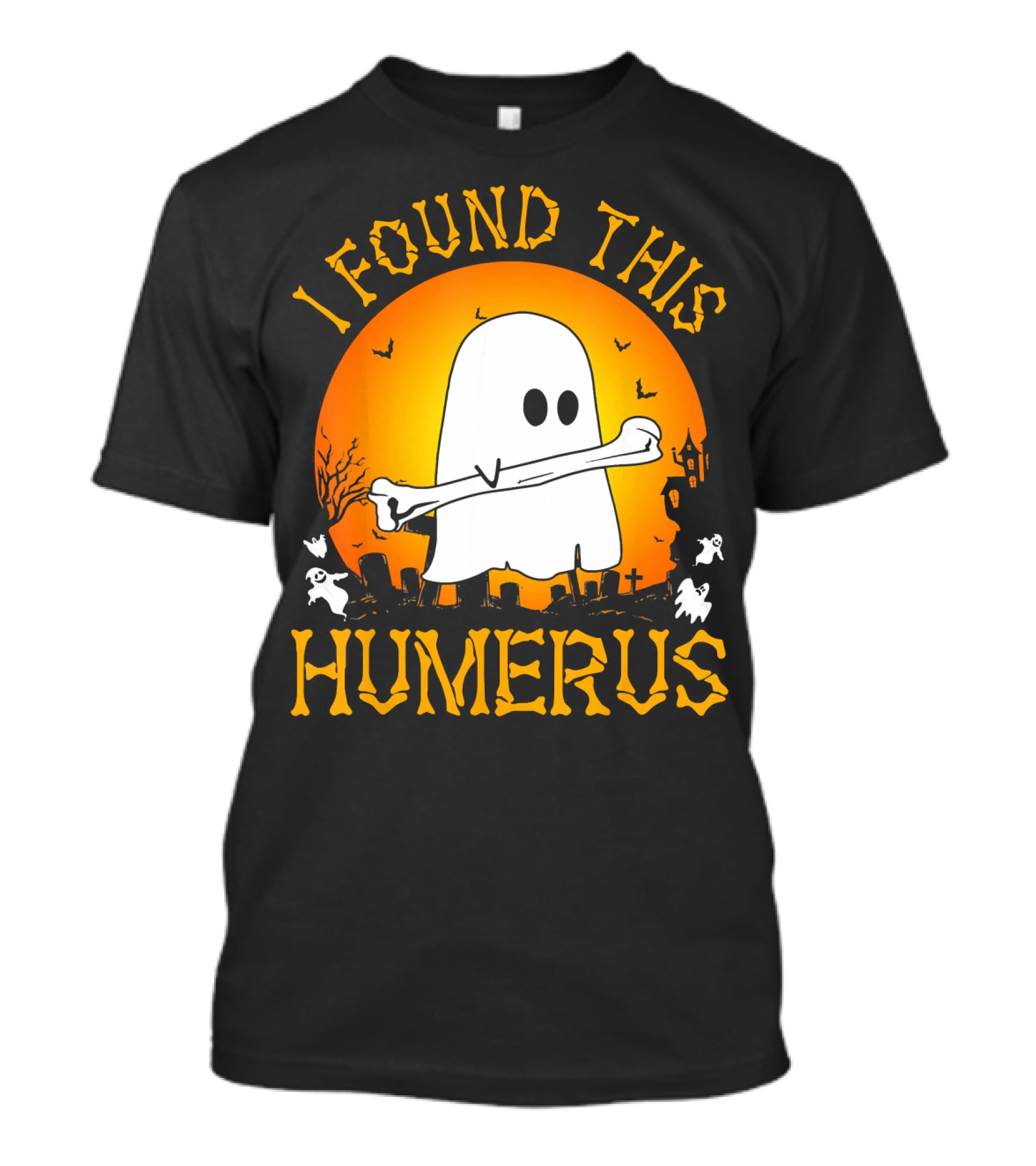 I Found This Humerus Halloween Ghost With Bone Spooky Graveyard Scene T-Shirt