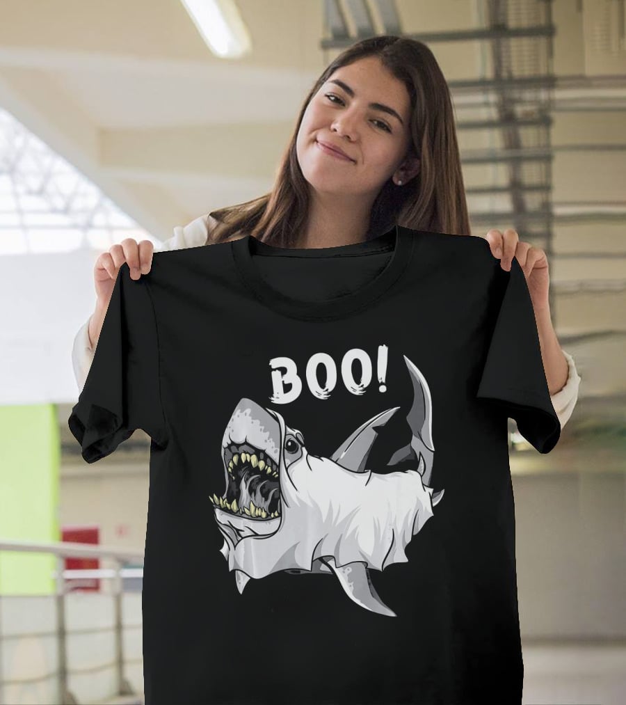 Shark Ghost Boo Funny Great White Shark Halloween T-Shirt