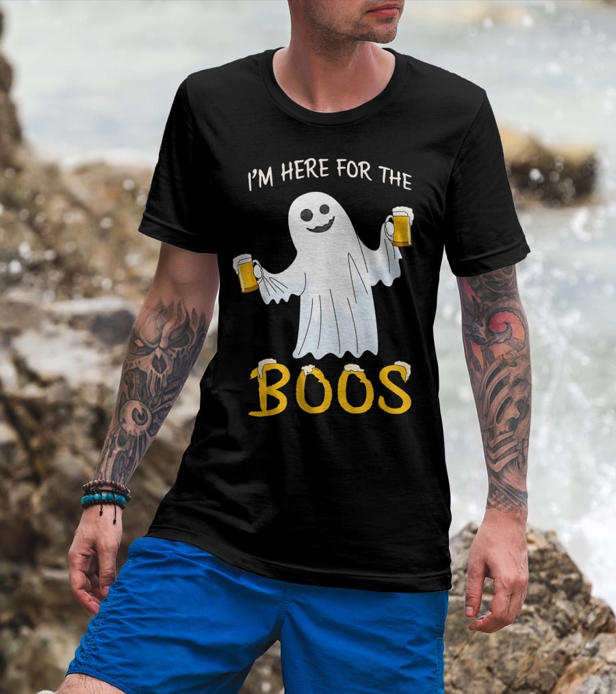 I'm Here For The Boos Funny Beer Ghost Halloween Humor T-Shirt