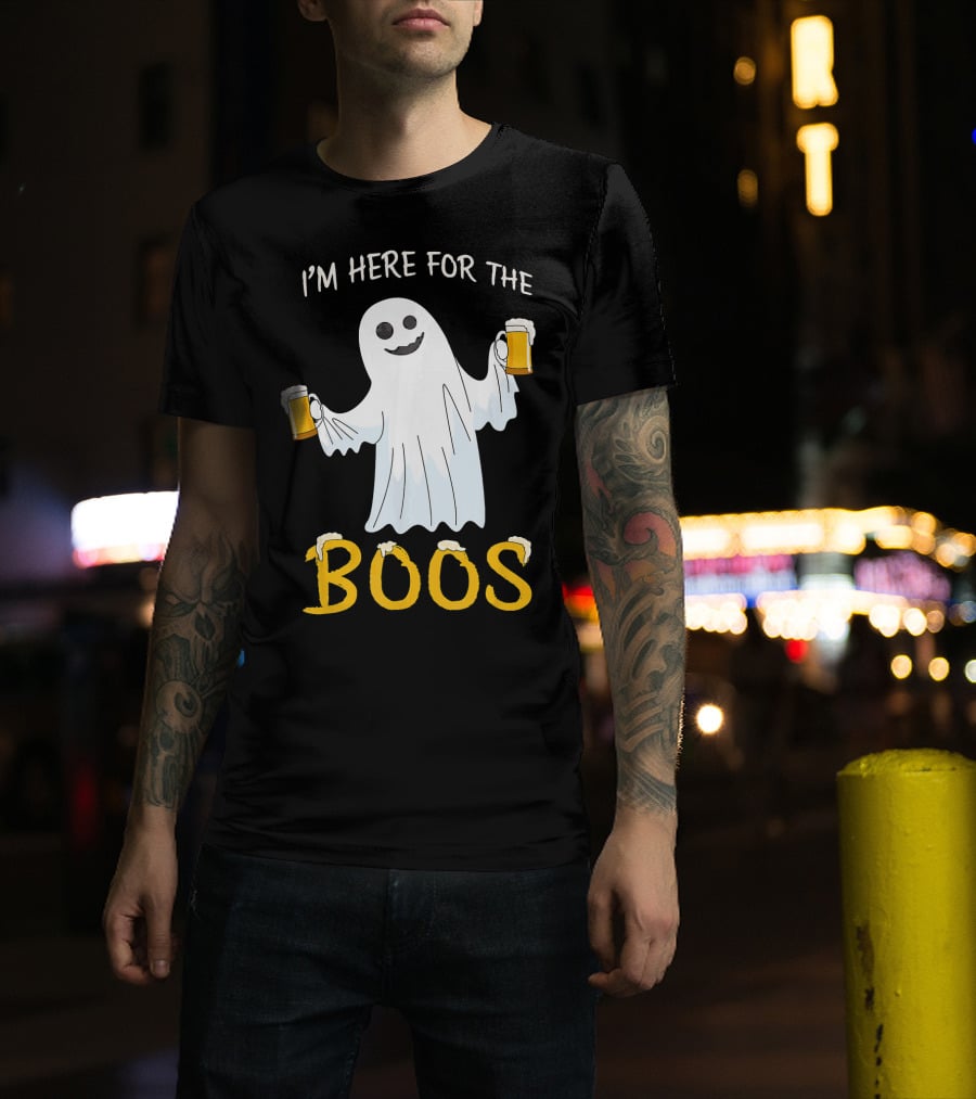 I'm Here For The Boos Funny Beer Ghost Halloween Humor T-Shirt