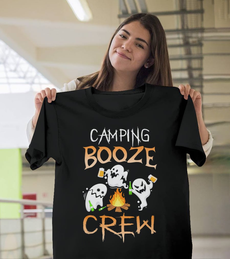 Camping Booze Crew Ghosts Drinking Beer By Campfire T-Shirt