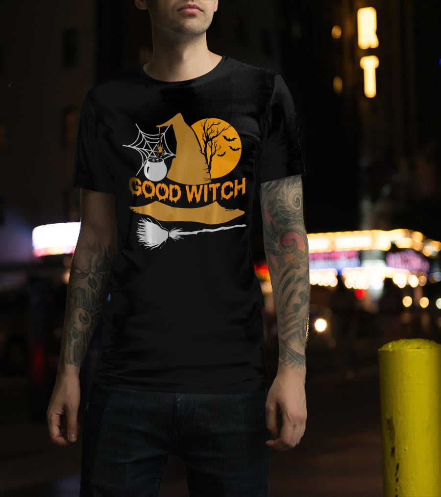 Good Witch Halloween Hat Broomstick Cauldron Bats Moon T-Shirt