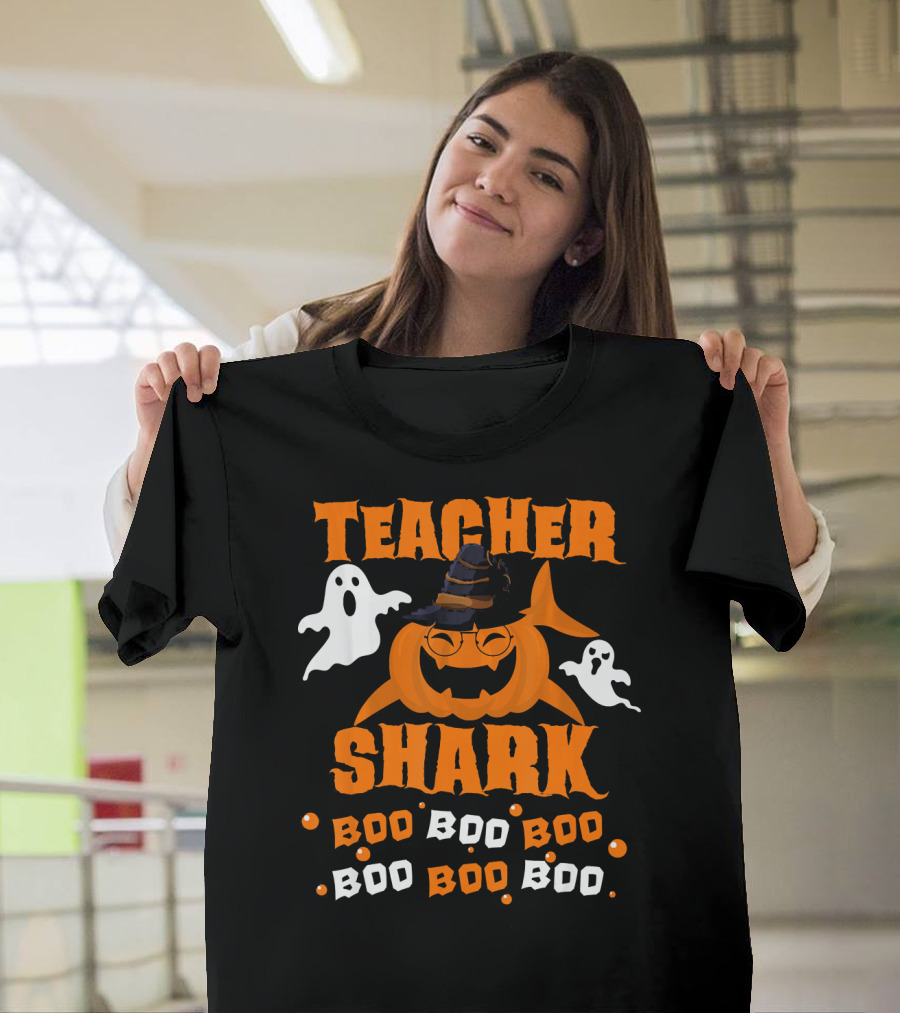 Teacher Shark Boo Boo Boo Funny Shark Halloween Ghost Pumpkin T-Shirt
