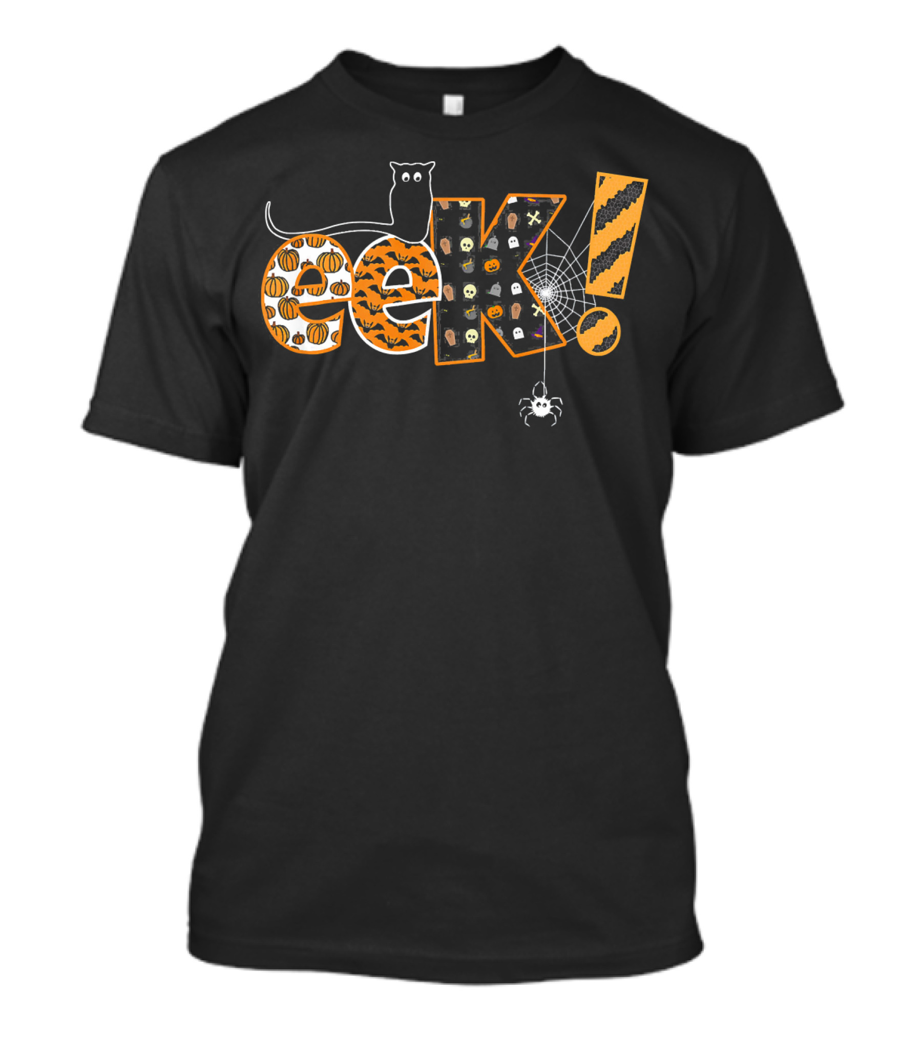 Boo EEK Halloween Funny Cat With Spider Web And Pumpkin T-Shirt