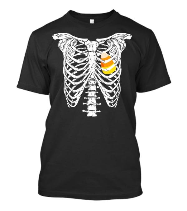 Candy Corn Inside Skeleton Ribs Halloween Humor T-Shirt