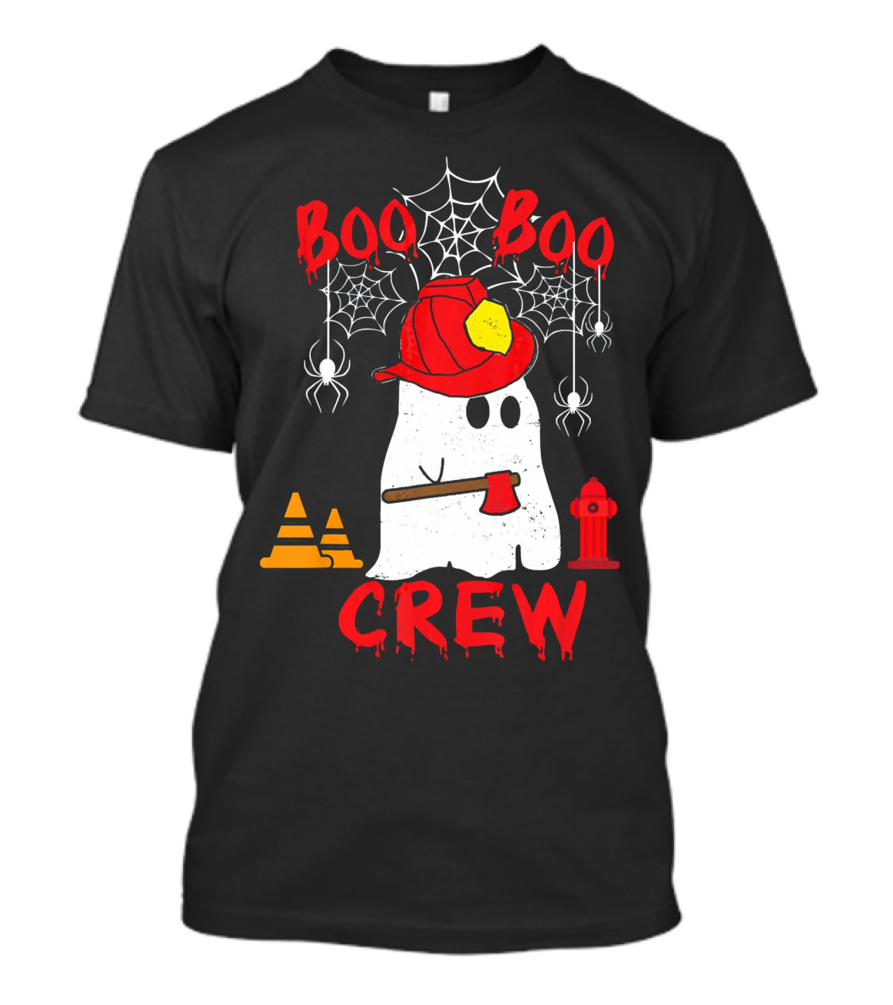 Boo Boo Crew Firefighter Halloween Ghost Spiderwebs And Axe T-Shirt