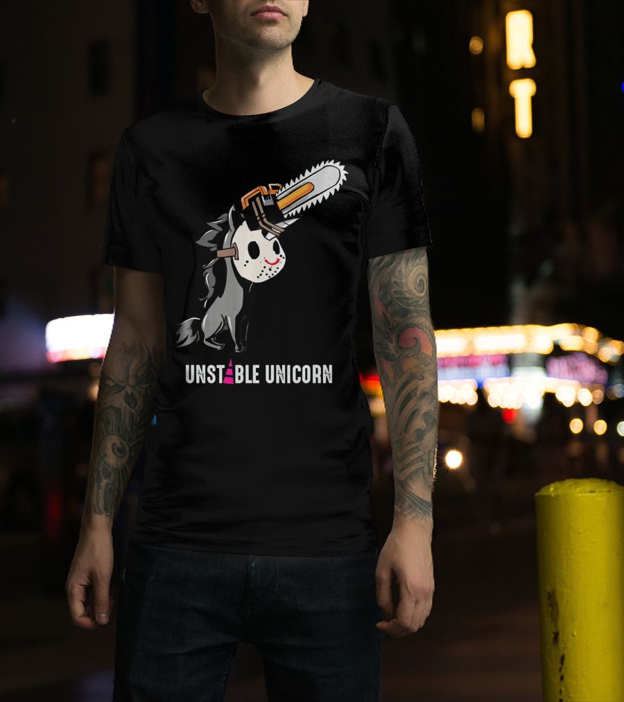 UNSTABLE UNICORN Chainsaw Halloween Masquerade T-Shirt
