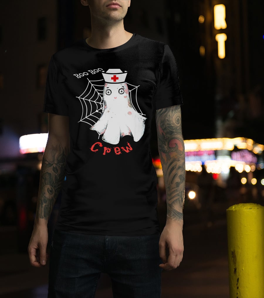 Boo Boo Crew Nurse Ghost Halloween Costume Spooky Spiderweb T-Shirt