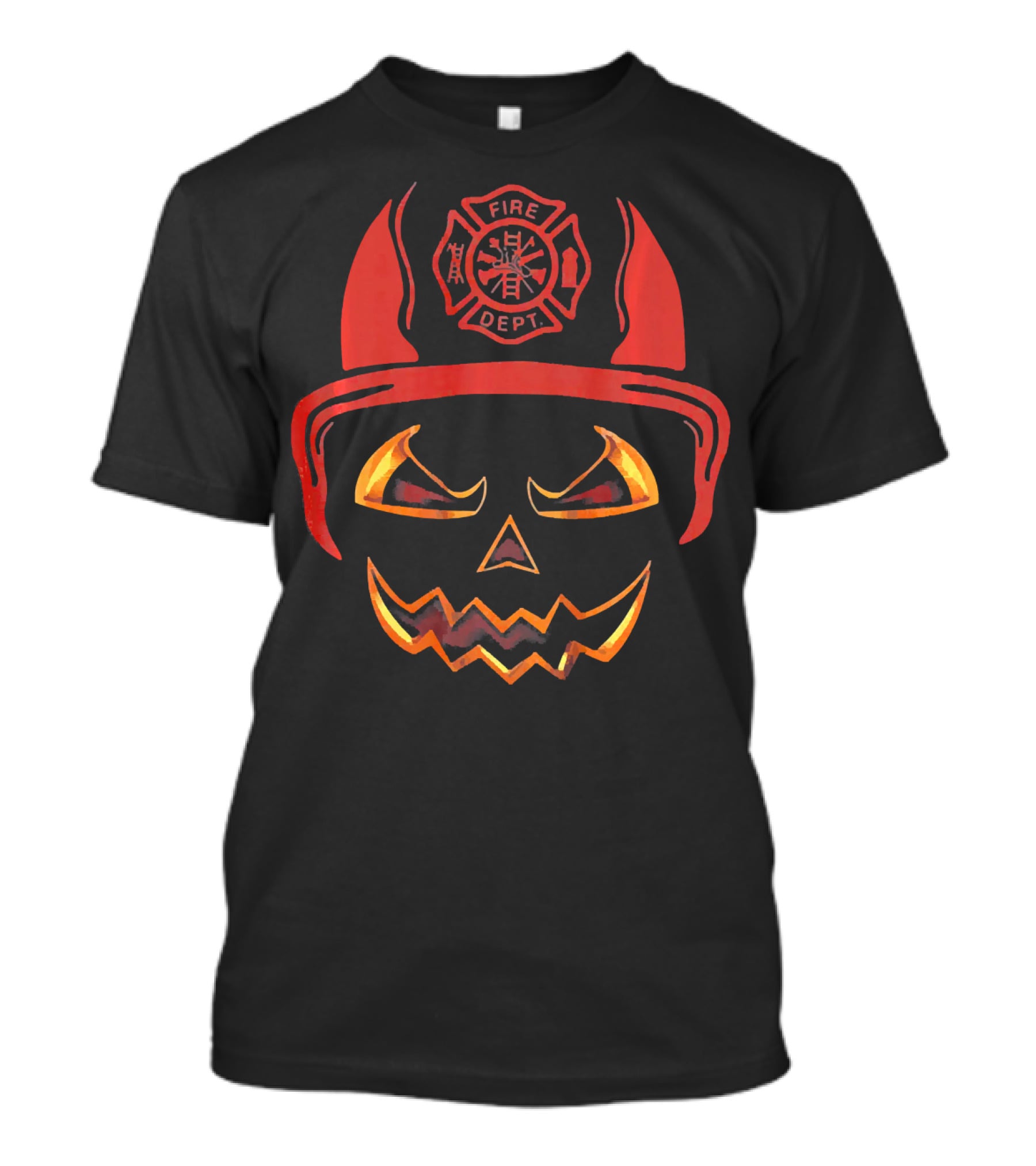 Fire Dept Pumpkin With Firefighter Helmet And Jack-O'-Lantern Face T-Shirt
