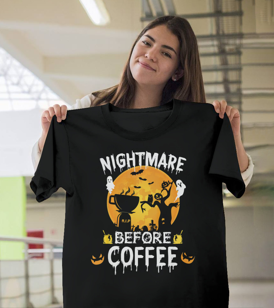 Nightmare Before Coffee Halloween Ghosts And Jack-O'-Lanterns T-Shirt