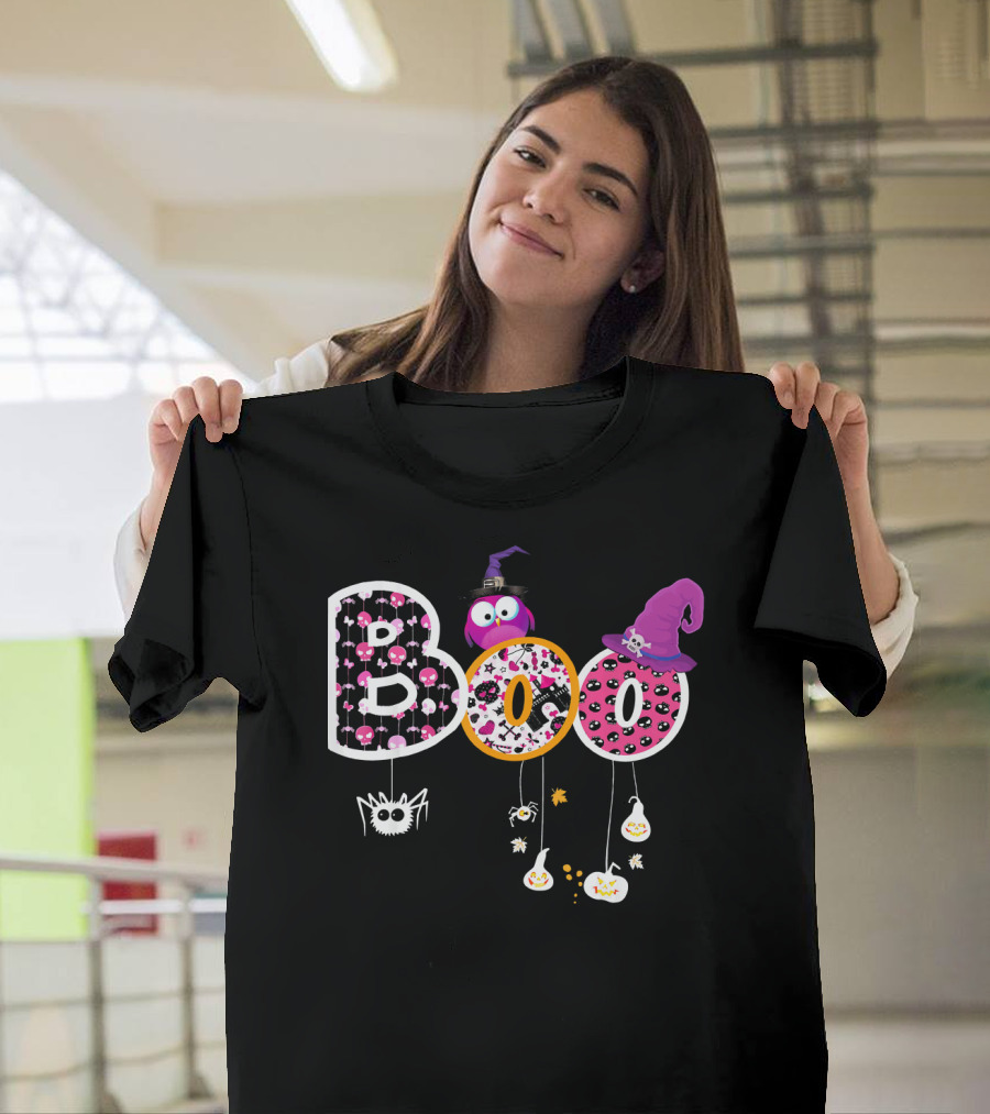 Boo Halloween Ghosts Spiders Witch Hats Funny Faces T-Shirt