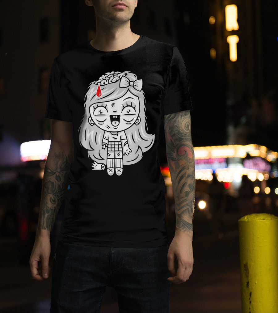 Cute Gore Zombie Horror Fan Goth Punk Bow Brain Bleeding Girl T-Shirt
