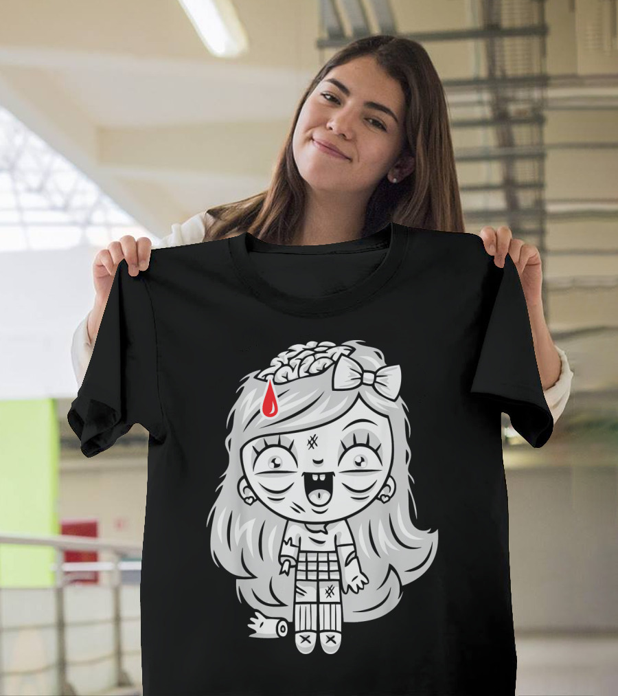 Cute Gore Zombie Horror Fan Goth Punk Bow Brain Bleeding Girl T-Shirt