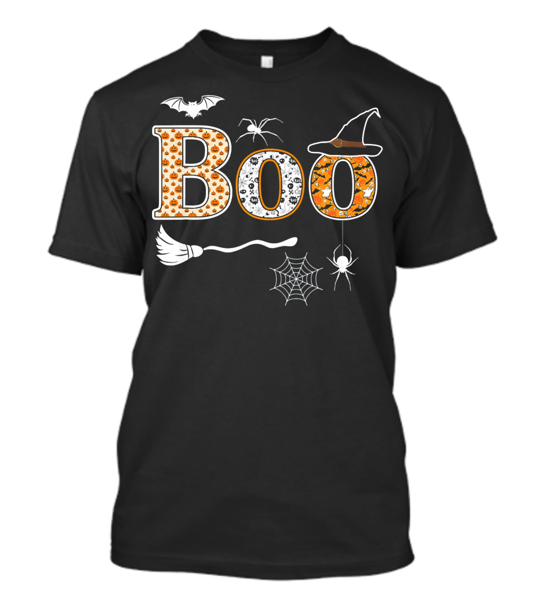 Halloween Boo Pumpkin With Witch Hat And Spider Web T-Shirt