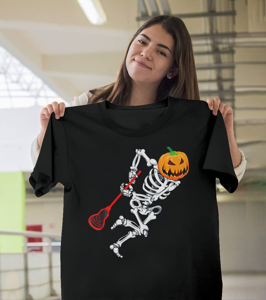 Skeleton Pumpkin Lacrosse Halloween T-Shirt