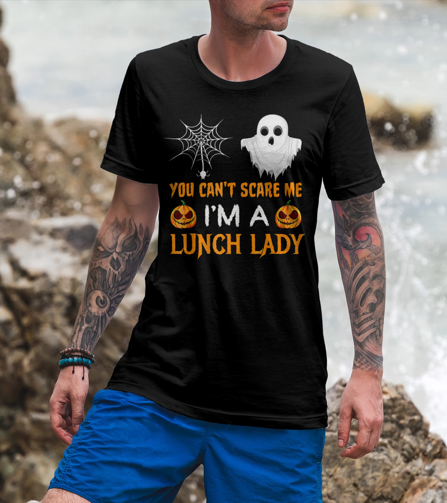 You Can't Scare Me I'm A Lunch Lady Ghost Pumpkin Spiderweb T-Shirt