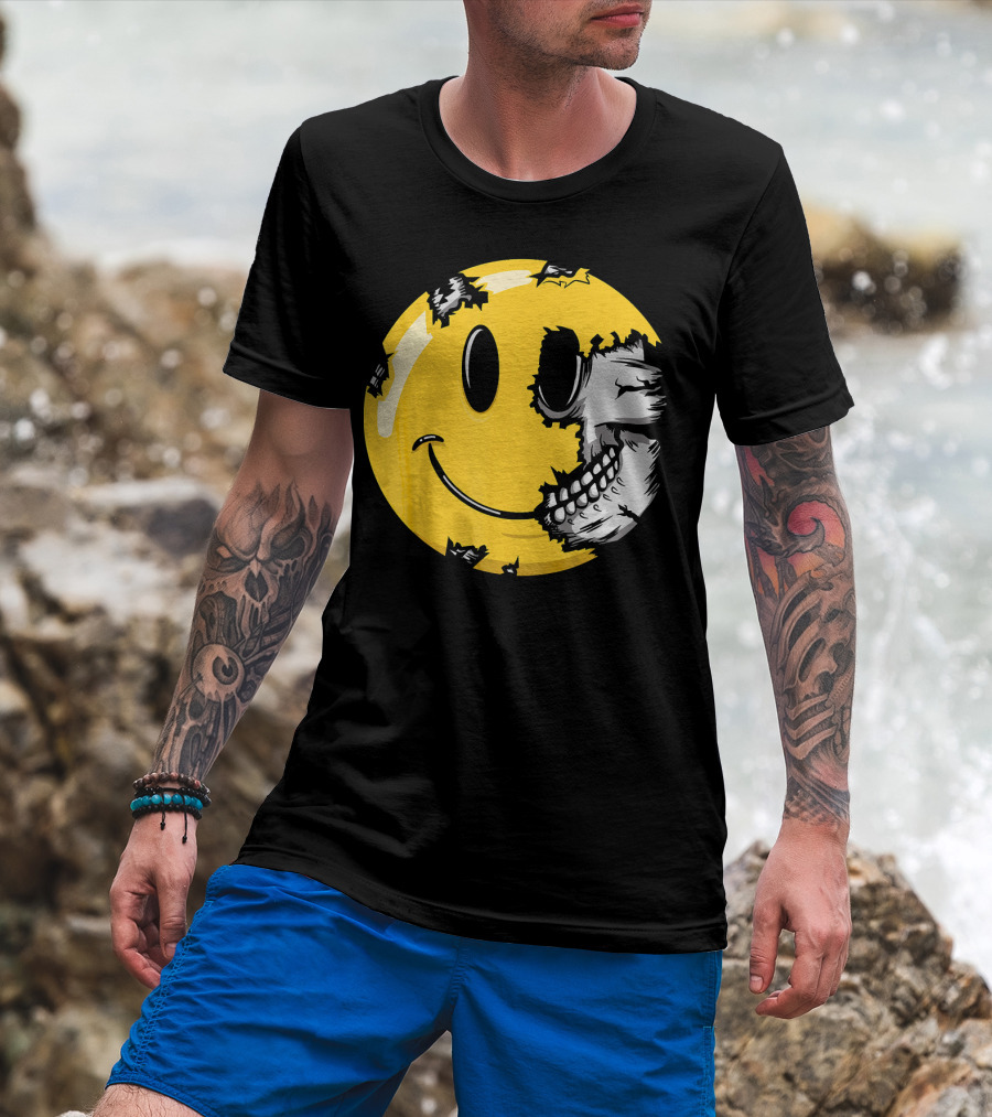 Halloween Scary Smiley Face Skull T-Shirt