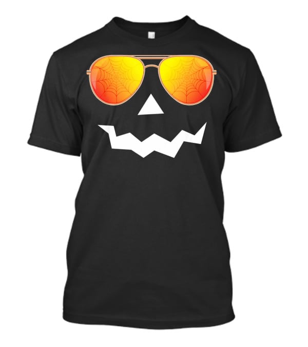 Halloween Jack O Lantern With Sunglasses And Spider Web Reflection T-Shirt