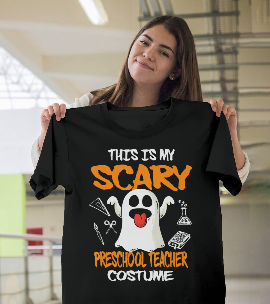 This Is My Scary Preschool Teacher Costume Ghost With School Supplies T-Shirt