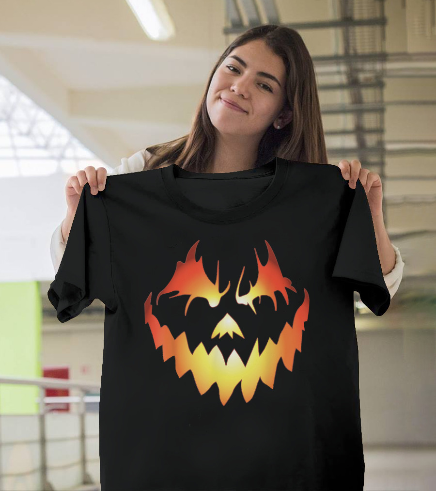 JACK O LANTERN Scary Pumpkin Fiery Face T-Shirt