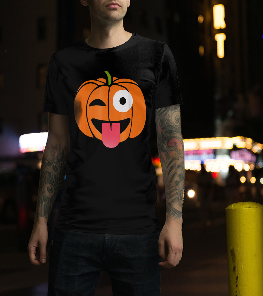 Winking Tongue Out Smiling Pumpkin Face T-Shirt