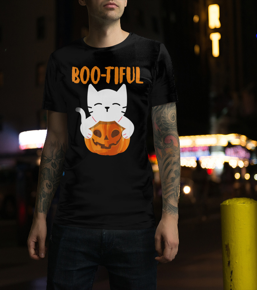 Boo-tiful Cat With Pumpkin Halloween Toddler Girls Boys T-Shirt