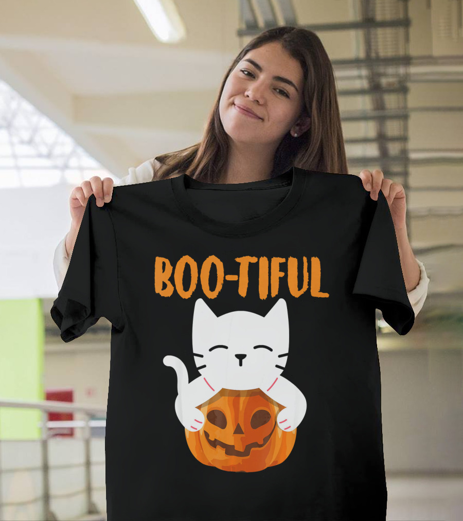 Boo-tiful Cat With Pumpkin Halloween Toddler Girls Boys T-Shirt