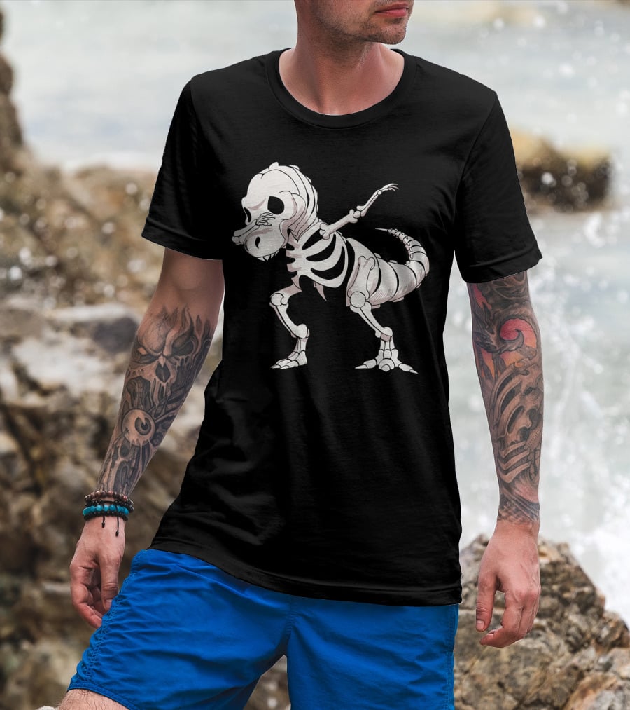 Funny Dabbing Dinosaur Skeleton T-Shirt