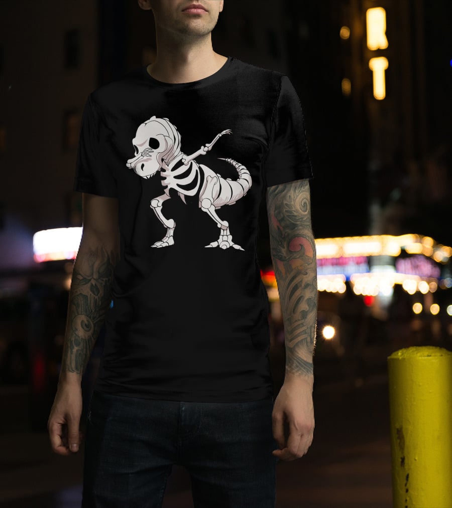 Funny Dabbing Dinosaur Skeleton T-Shirt