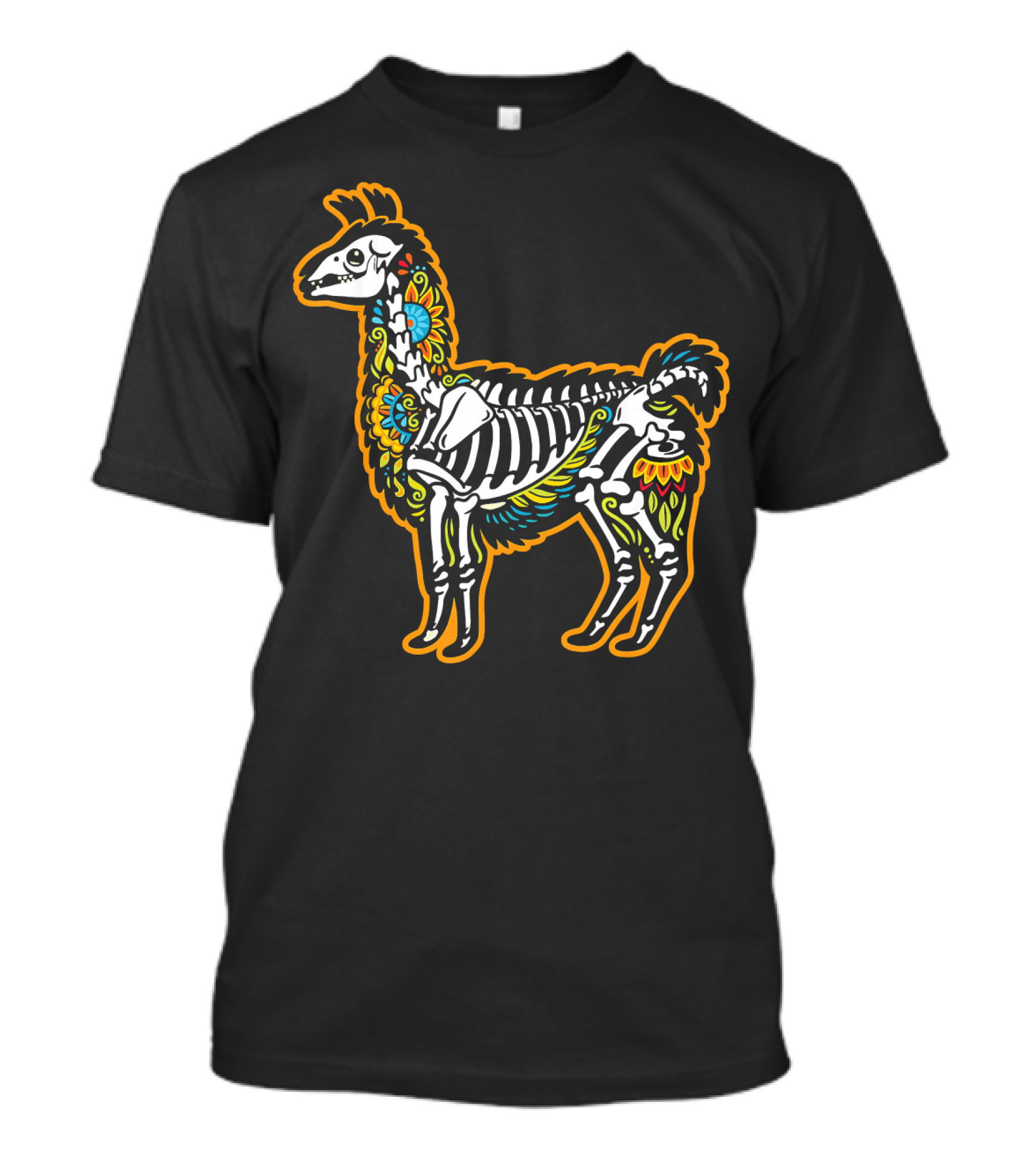 Colorful Dia De Los Muertos Llama Skeleton T-Shirt