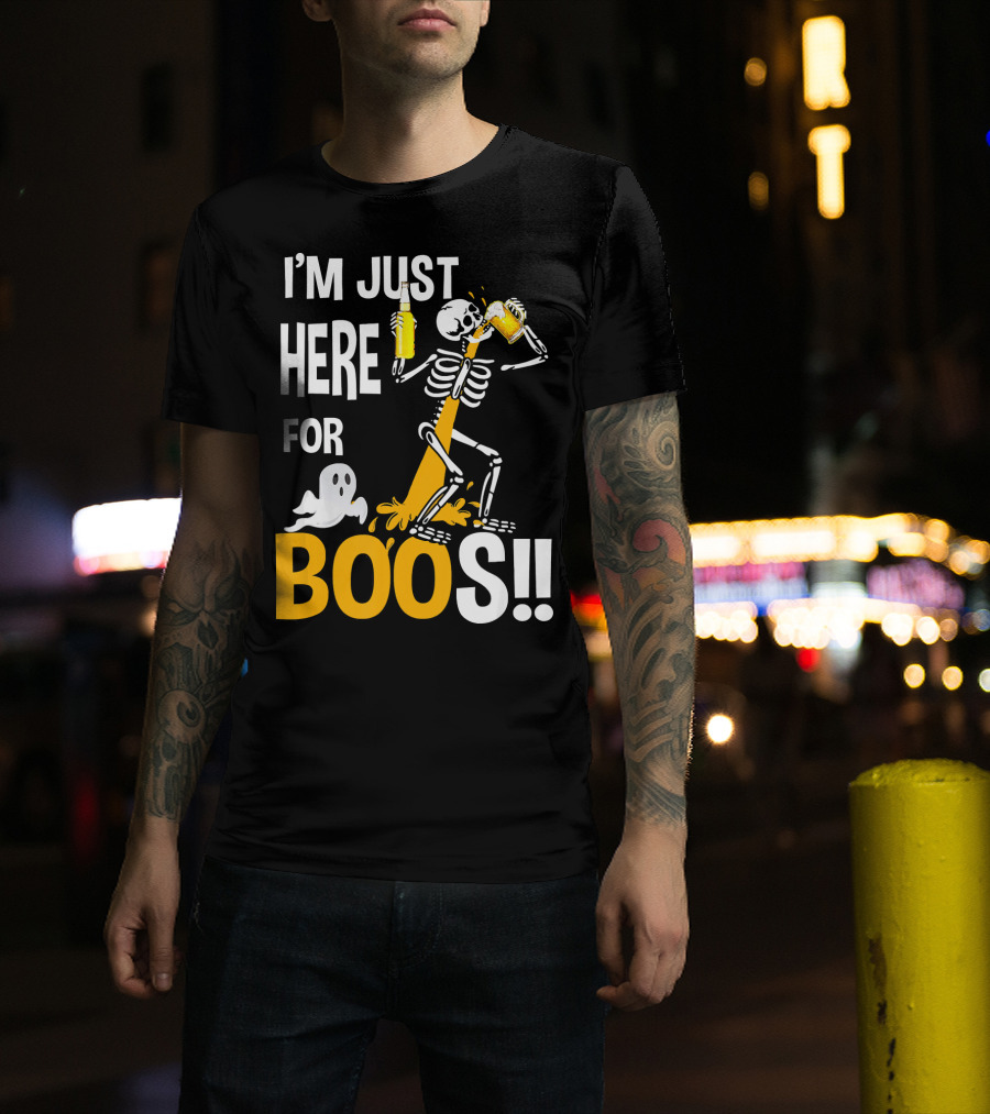 I'm Just Here For The BOOs Skeleton Drinking Ghost T-Shirt
