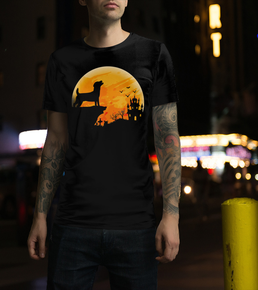 Halloween Costume Jack Russell Terrier Moonlit Haunted Castle Scene T-Shirt