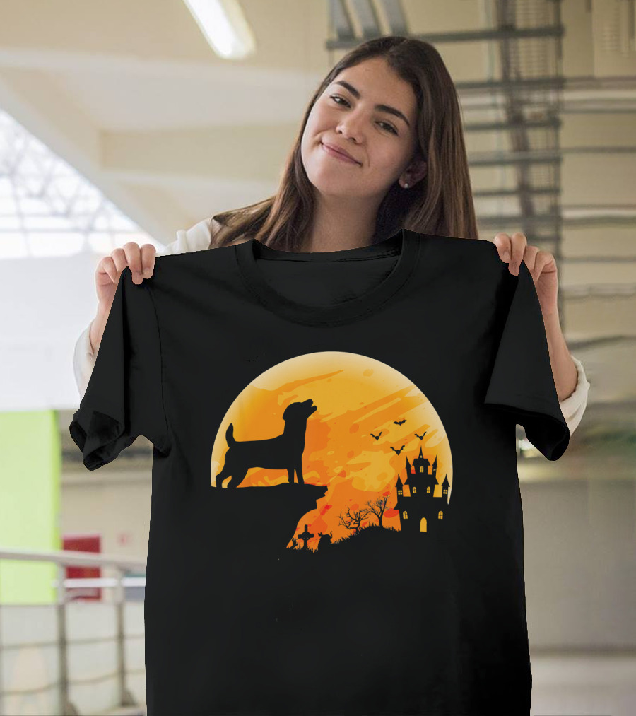 Halloween Costume Jack Russell Terrier Moonlit Haunted Castle Scene T-Shirt