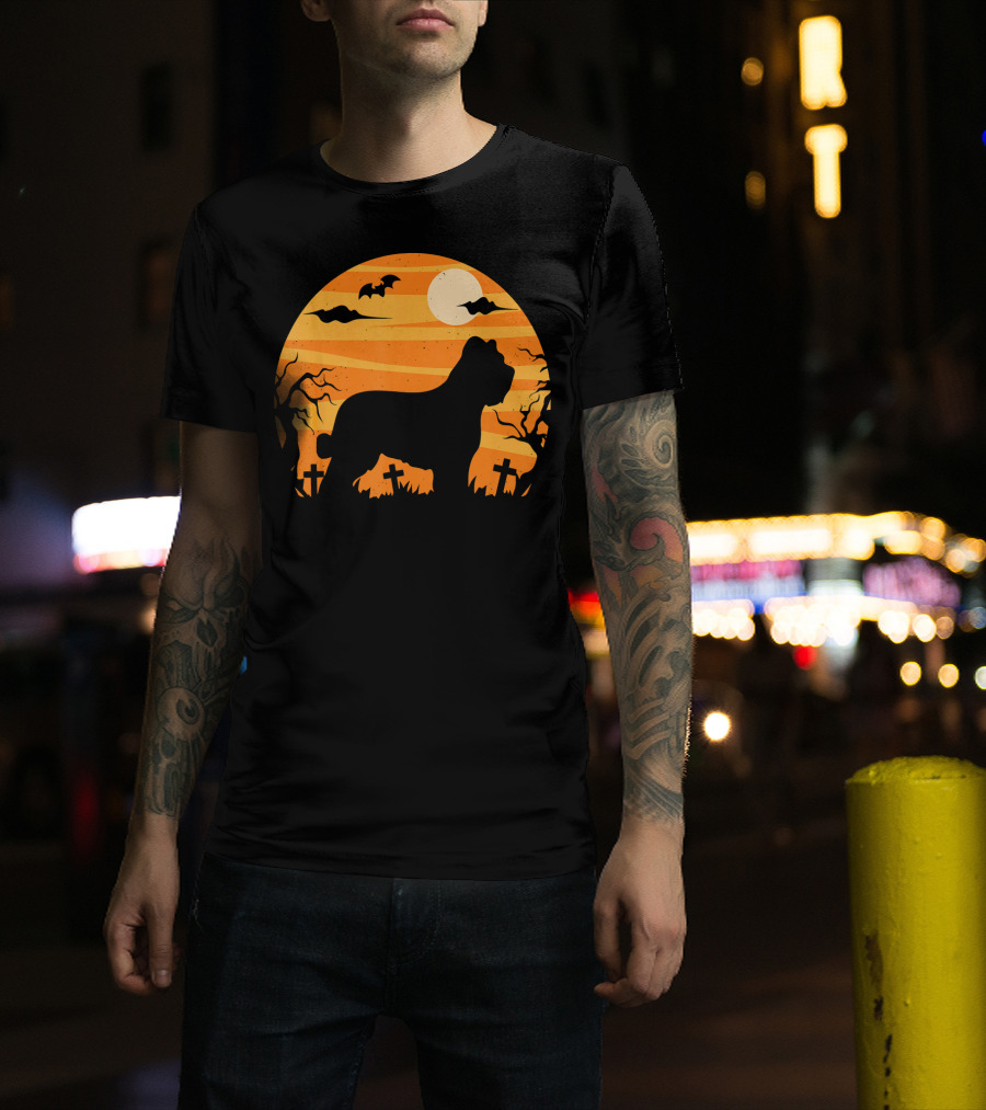 Briard Dog Halloween Moonlit Graveyard Scene T-Shirt