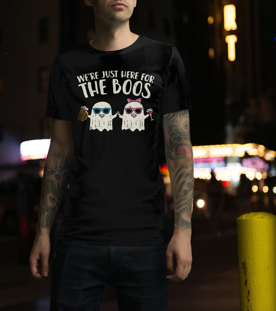 We're Just Here For The Boos Ghosts Beer Wine Halloween Party T-Shirt