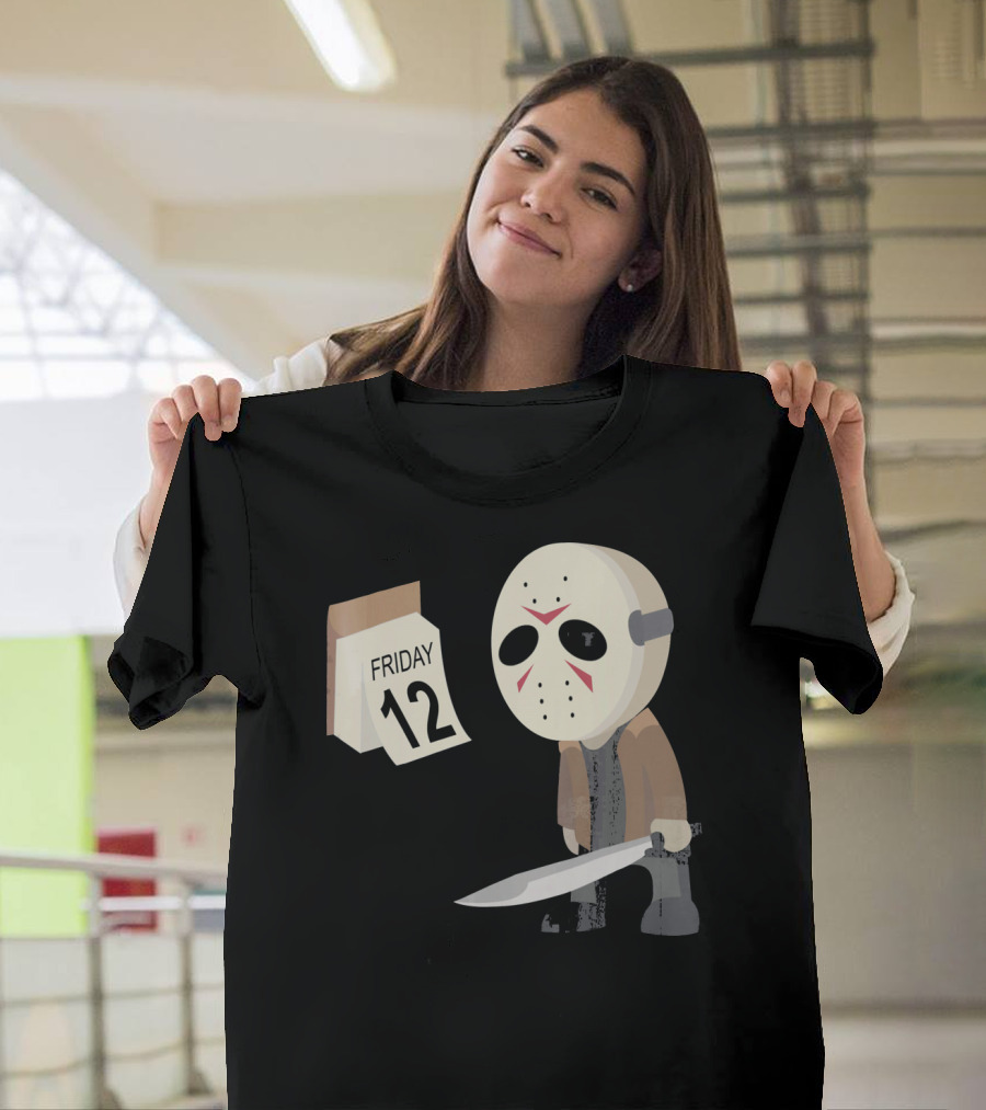 Friday 12th Funny Halloween Horror Graph Calendar Mask Character T-Shirt