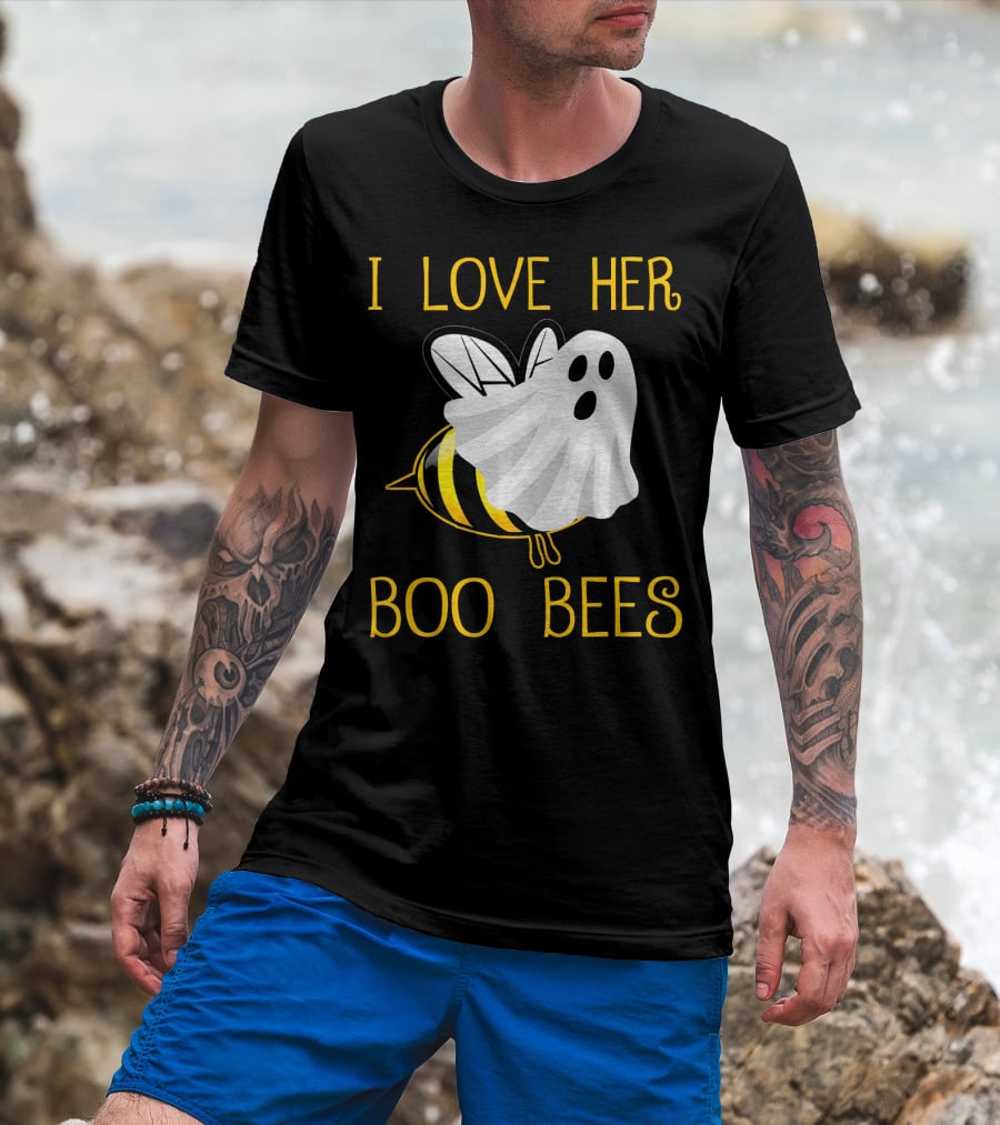 I Love Her Boo Bees Halloween Couple T-Shirt