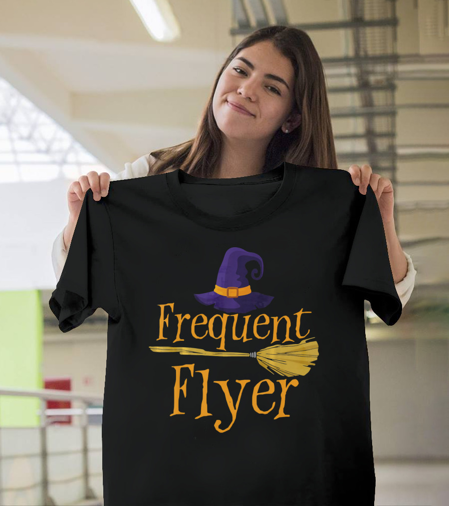 Frequent Flyer Witch Hat and Broom Halloween T-Shirt