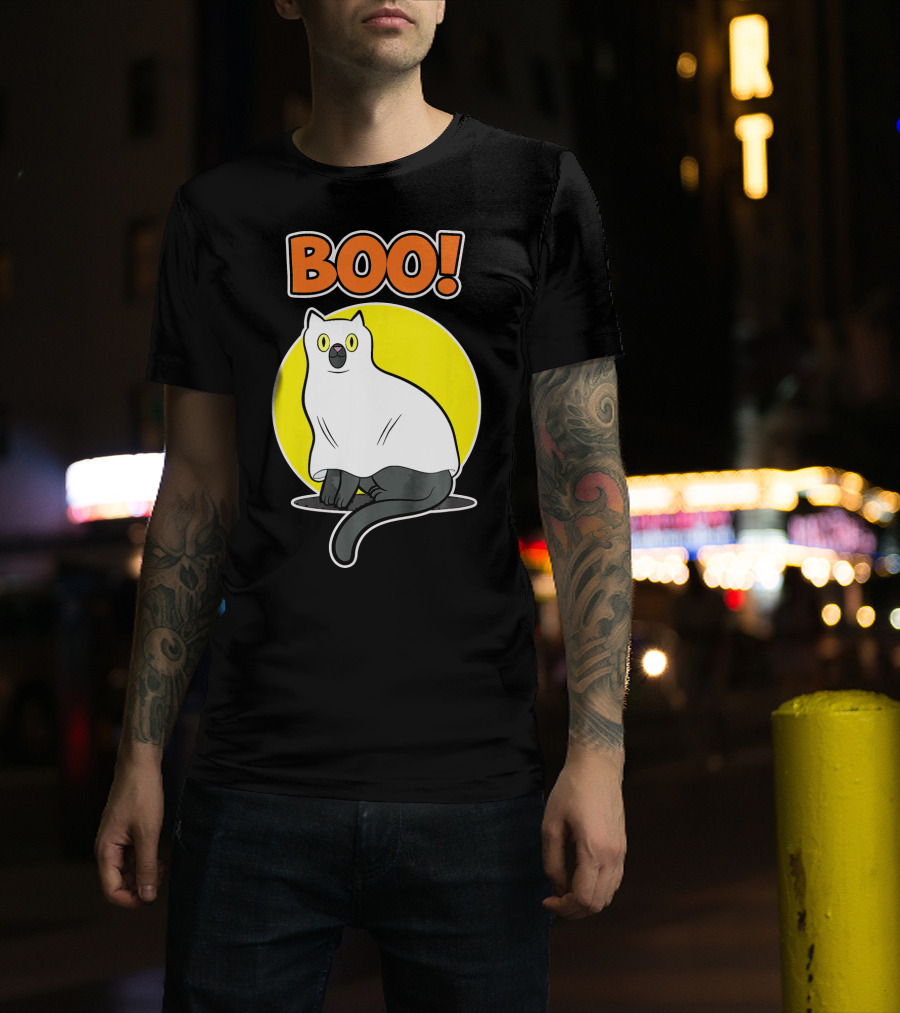 Boo Cat Ghost Halloween Party Fun T-Shirt