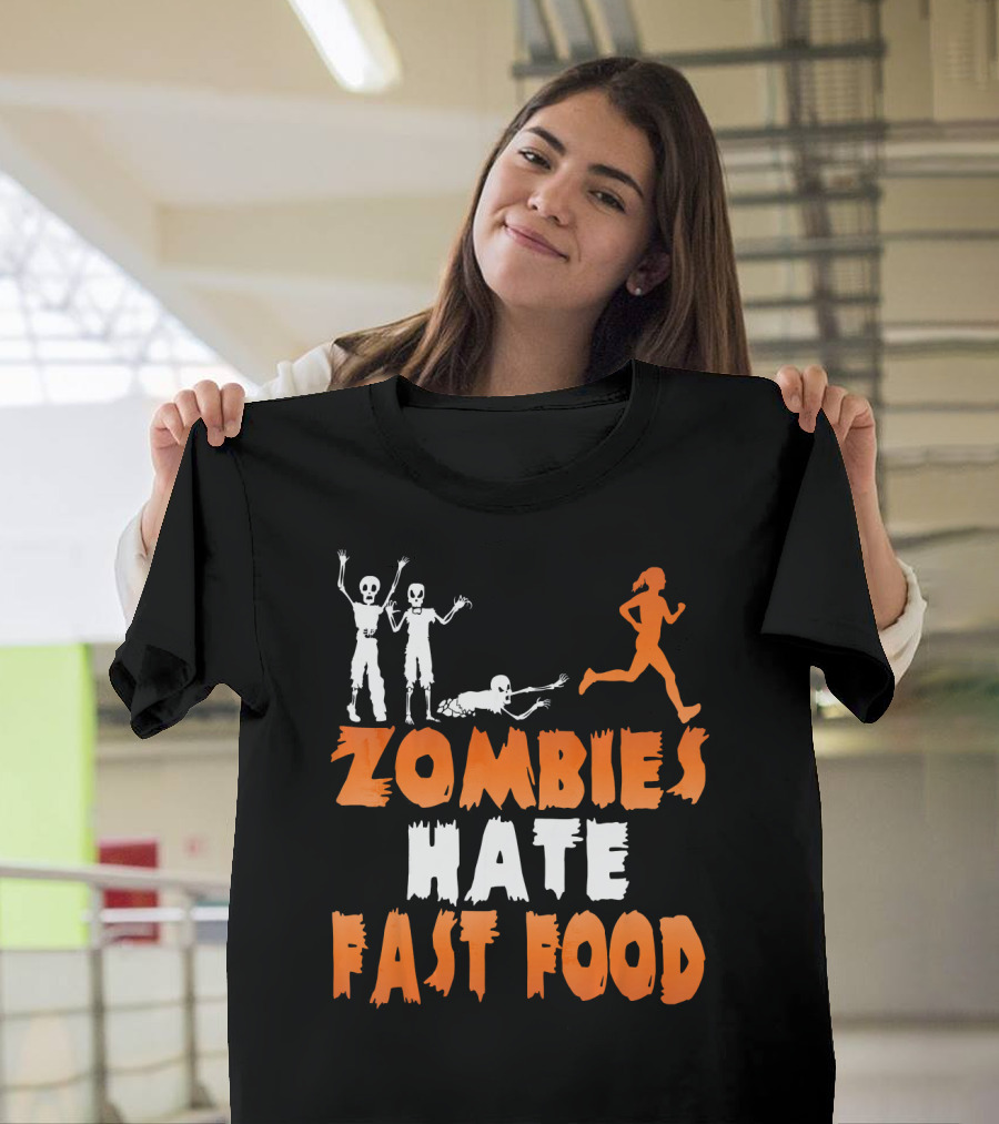 Zombies Hate Fast Food Skeletons Chasing Runner T-Shirt